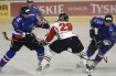mecz hokejowy GKS Tychy - KH Sanok 5-4 n/z Piotr Gil(L), Piotr Sarnik() oraz gracz KH Sanok(P)