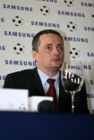 27.03.2008, w krakowskim Hotelu Wentzl odbya si konferencja prasowa Samsung "Pocig na Euro" dotyczca podpisania kontraktu reklamowego pomidzy firm Samsung a Ebim Smolarkiem. n/z Marcin Bobot (Dyrektor dziau RTV/AGD Samsung)