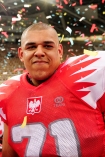 Wychowanek Polskiej Ligi Futbolu Amerykaskiego, reprezentant Polski, urodzony w Olenicy - Babatunde Aiyegbusi podpisa w marcu 2015 roku kontrakt z klubem NFL - Minesota Vikings. Polak walczy o dostanie si do skadu meczowego. N/z Babs