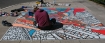 Projekt "Kolorowe Miasto",to rysunki uliczne umieszczone na trasie Zotego Szlaku w Szczecinie,nawizujce do atrakcji turystycznych;tu-praca nad rysunkiem Urzd Miasta