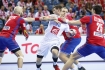 17.01.2016, Krakow Cracow, Mistrzostwa Europy w Pilce Recznej, 12th Men's European Handball Championship, Serbia - Francja Serbia - France n/z  Valentin Porte Ivan Nikcevic